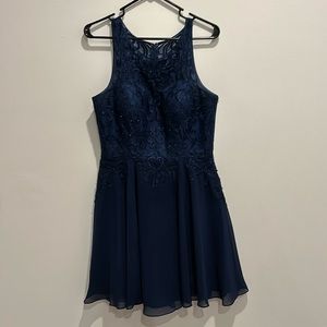 Navy blue Elizabeth K by GLS a line dress with embroidery and sequins size M